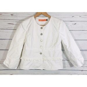 Cynthia Steffe Womens Jacket Sz 2 White Ruffles Coat Fully Lined Button Front